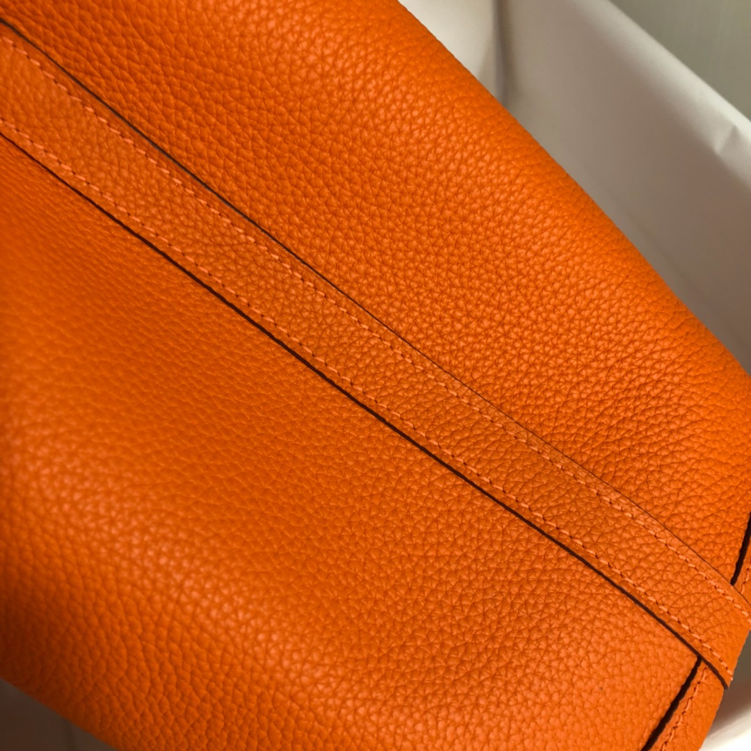 Hermes Garden Party 30cm Tote Handbag In Feu Orange Clemence Leather